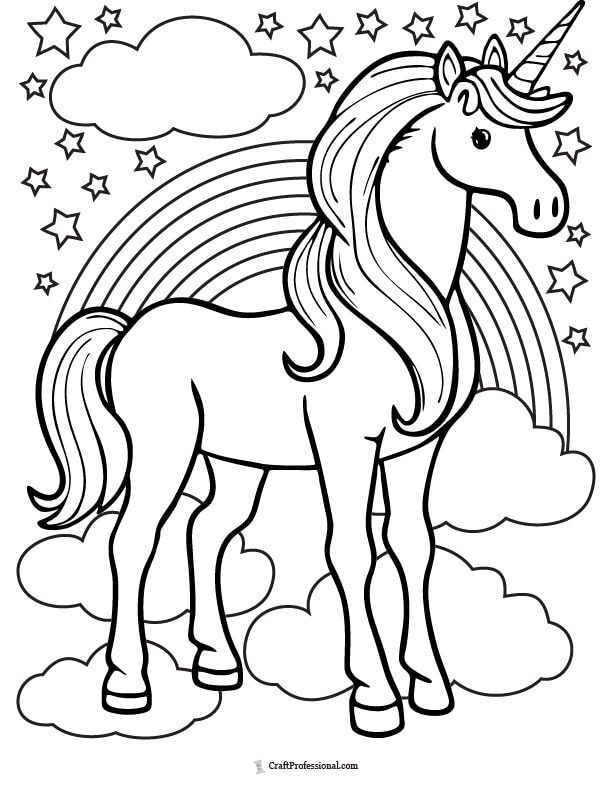 Rainbow and unicorn coloring page