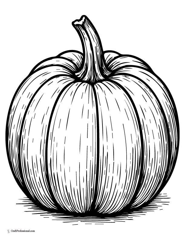 Realistic pumpkin with stem and shading lines coloring page