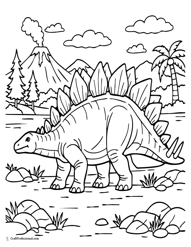Realistic stegosaurus coloring page