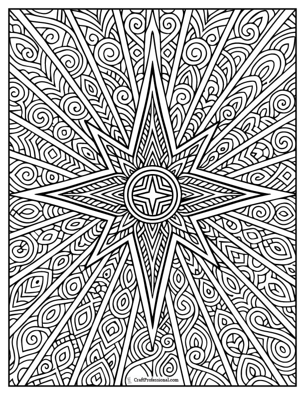 Star of Bethlehem with patterned radiance detailed coloring page