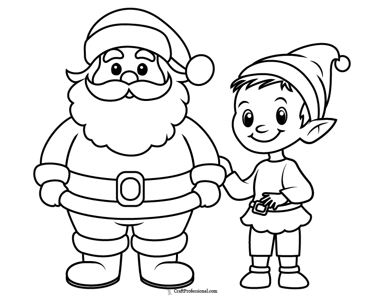 Santa Claus and elf coloring page