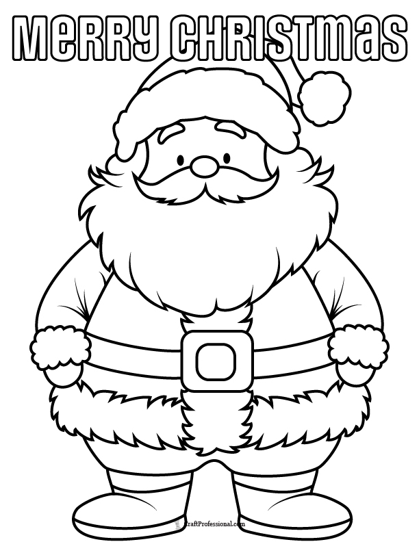 Santa Claus coloring page with text, Merry Christmas
