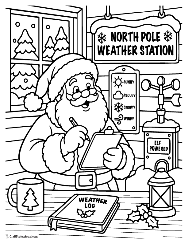 Santa checking the weather at a North Pole weather station.