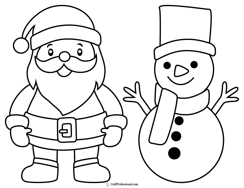 Santa Claus and snowman coloring page