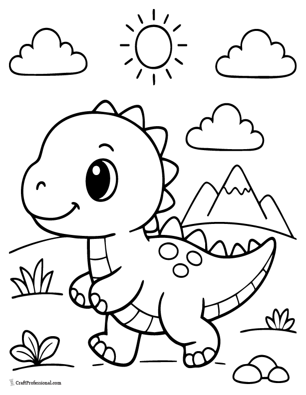 Simple baby dinosaur walking coloring page