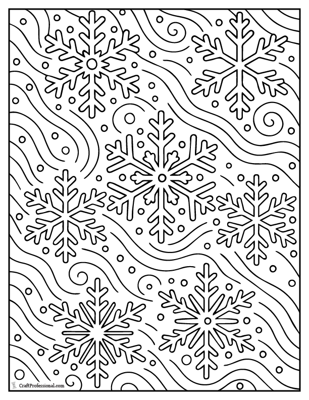 Simple snowflakes collage, coloring page.