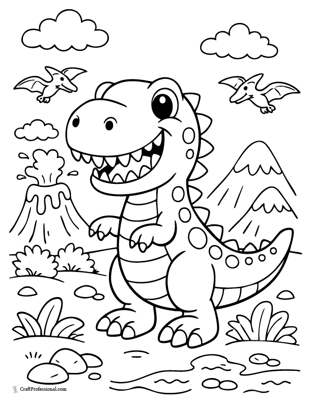 Simple dinosaur with big smile coloring page