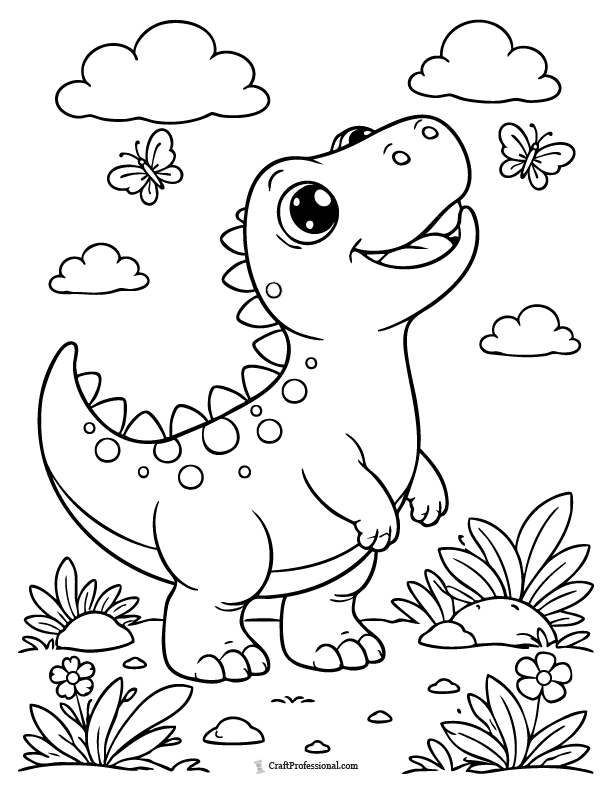 Simple dinosaur looking up coloring page
