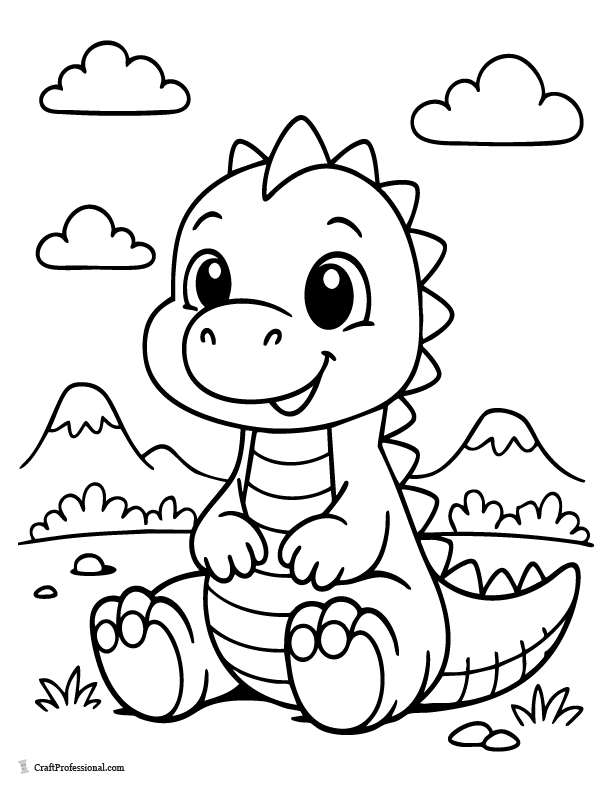 Simple dinosaur sitting down coloring page