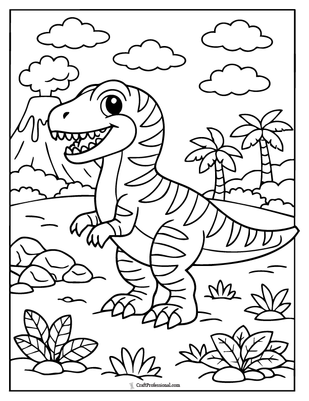 Simple dinosaur with stripes coloring page