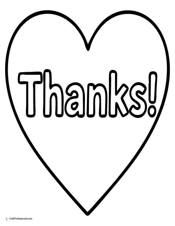 Simple heart with text "Thanks" coloring page
