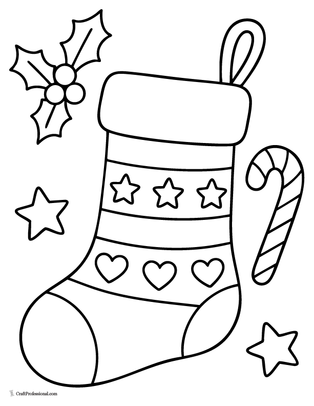 Simple Christmas stocking coloring page with large open spaces and minimal details for easy coloring.