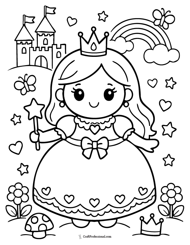 Simple princess coloring page with circle body design