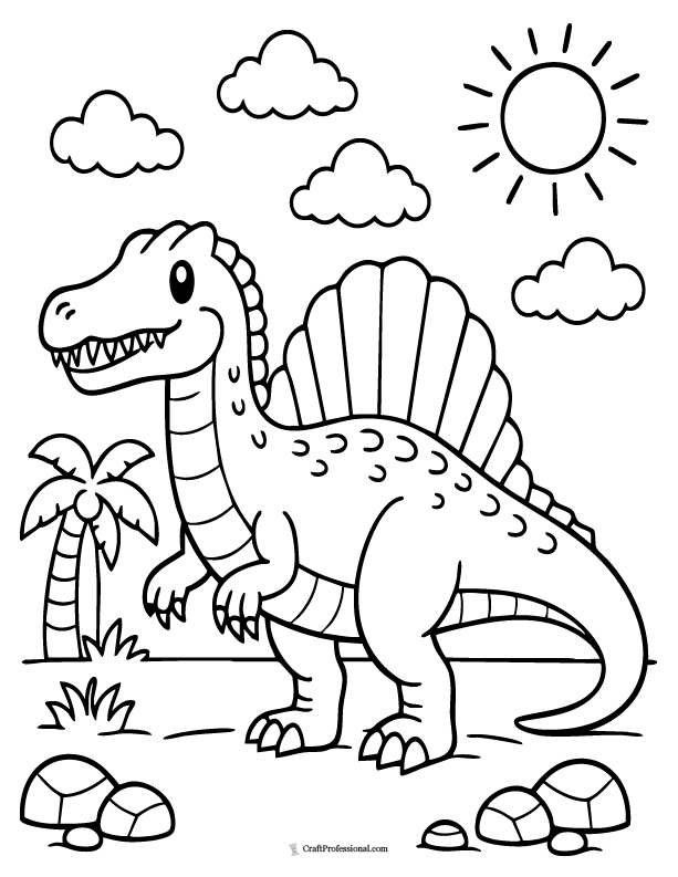 Simple spinosaurus outline coloring page