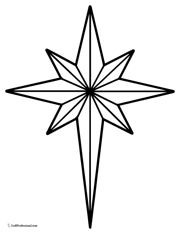 Simple star of Bethlehem with bold lines coloring page.
