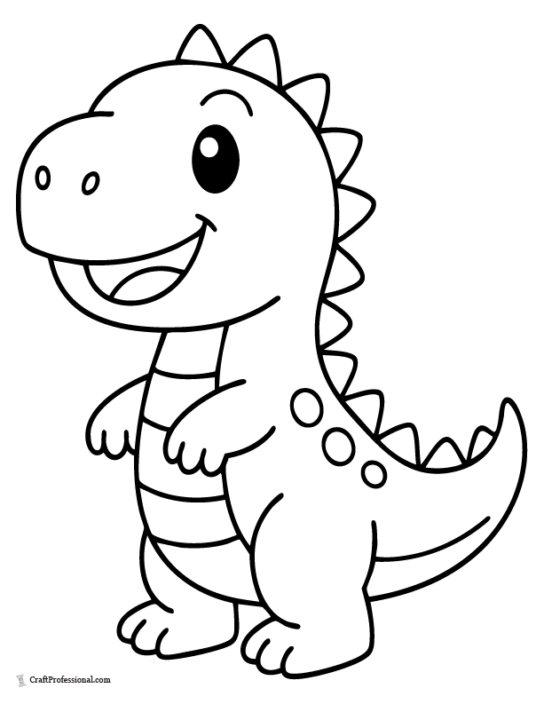 Smiling dinosaur outline coloring page for toddlers