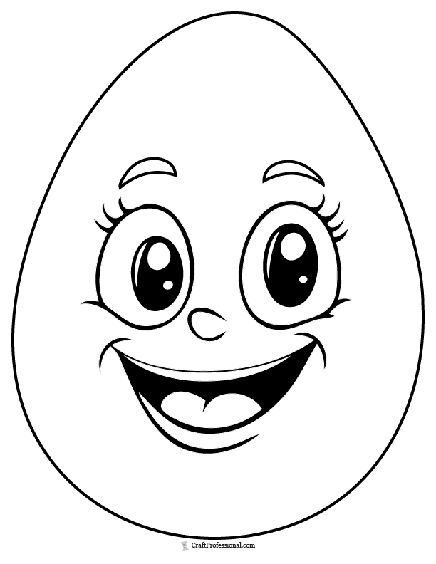 A playful Easter egg with a smiling face, coloring page.
