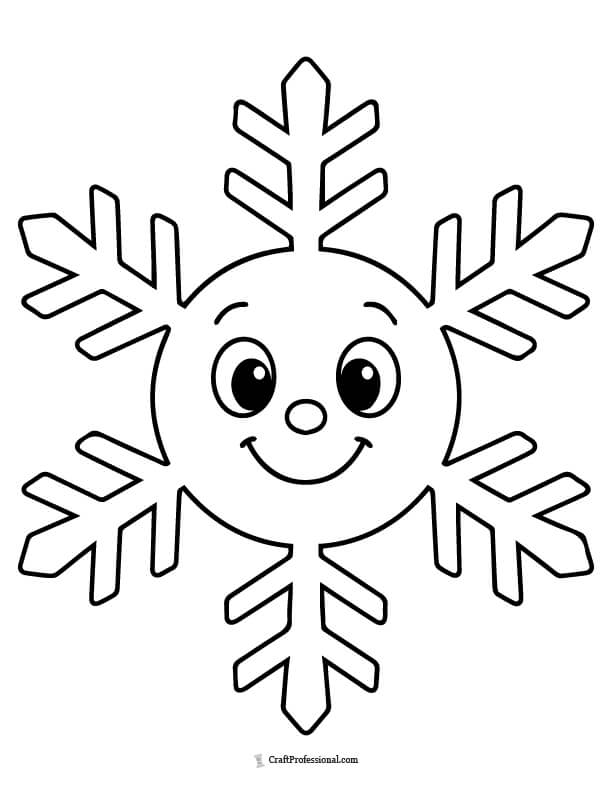 Smiling cartoon snowflake with a face simple coloring page
