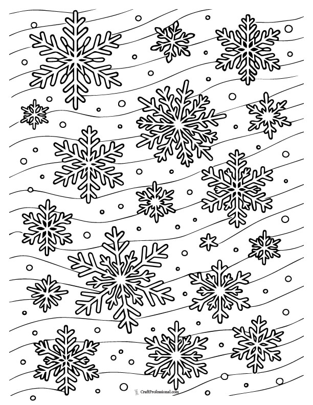Snowflakes falling from the sky coloring page