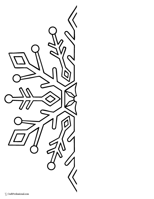 Snowflake symmetry worksheet with half of a snowflake completed for children to finish and color.
