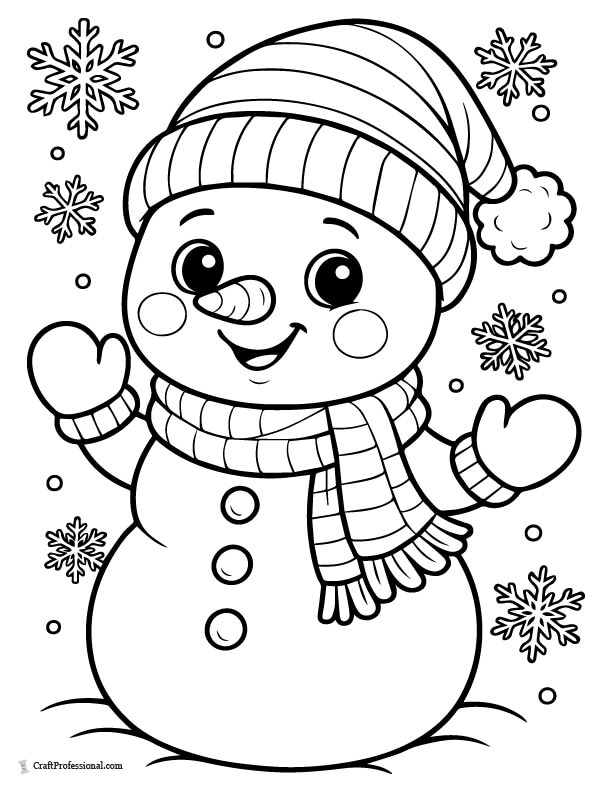 Cute baby snowman with mittens coloring page