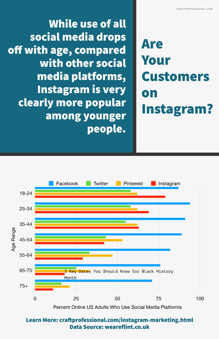 Chart showing age distribution of Instagram, Twitter, Pinterest, and Facebook users