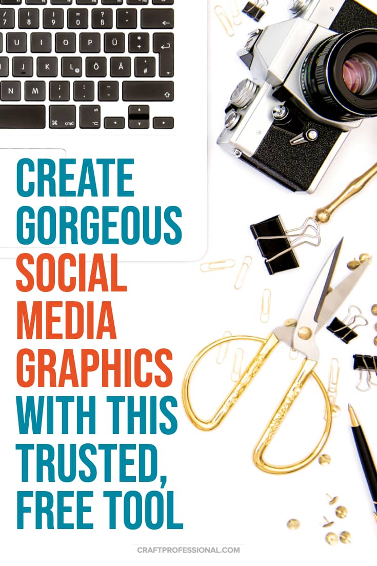 Camera and laptop on desk. Text - Create gorgeous social media graphics with the trusted free tool. Camera and laptop on desk. Text - Create gorgeous social media graphics with the trusted free tool.