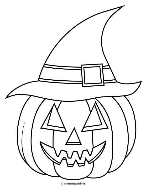 Jack-o-lantern wearing a witch's hat coloring page