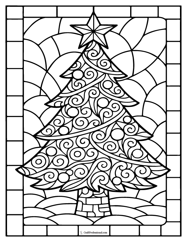 Stained glass tree coloring page.