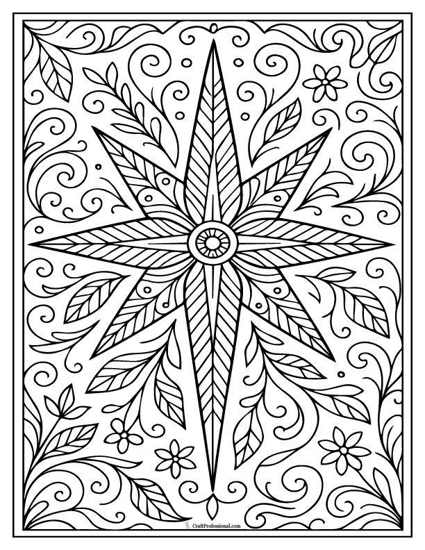 Star of Bethlehem with detailed background, coloring sheet.