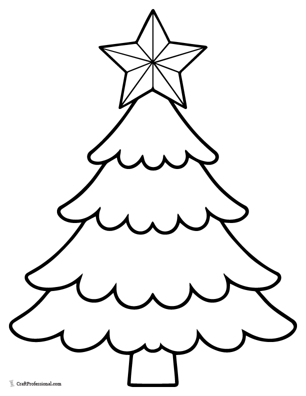 Star on simple Christmas tree coloring page.