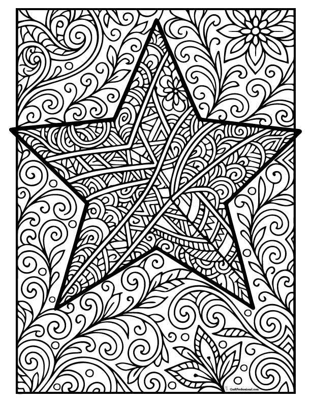 Star with detailed pattern, coloring sheet.
