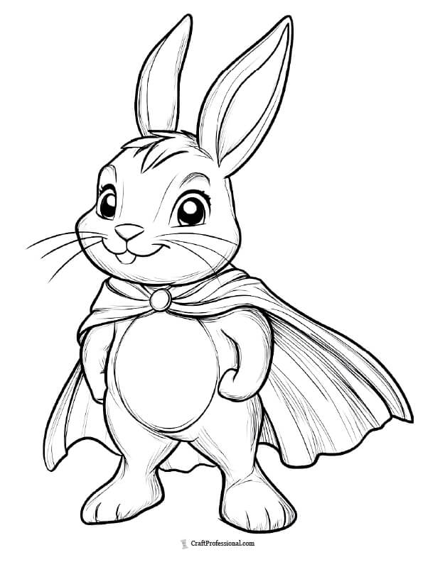 bunny wearing a super hero cape coloring page
