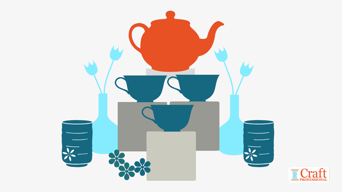 Housewares arranged in a symmetrical pyramid