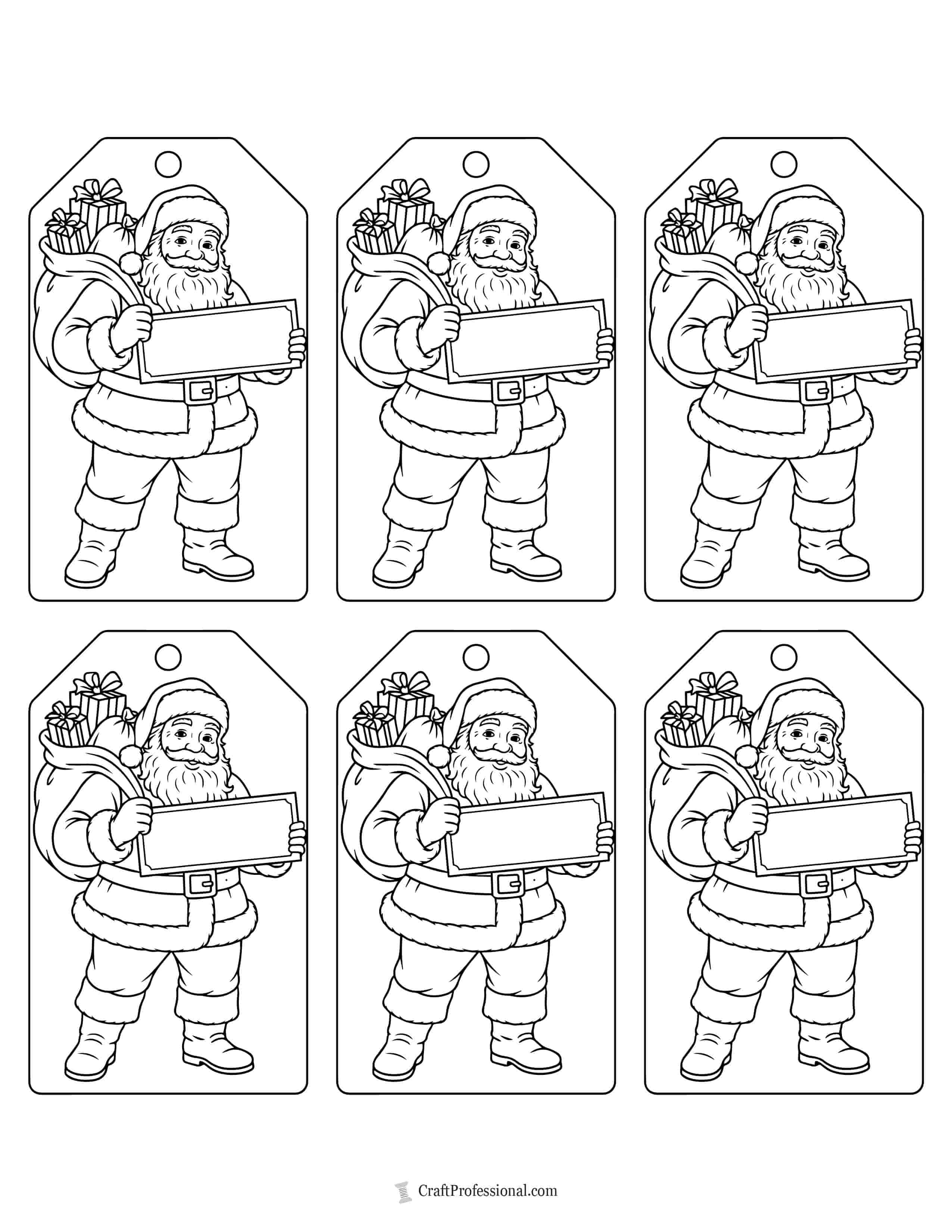 Santa carrying sack of gifts printable gift tags