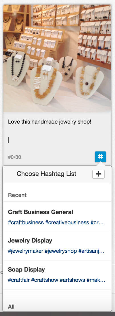 Handmade jewelry display on Instagram