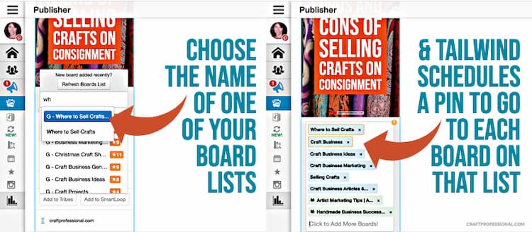 Tailwind pin scheduler used to schedule the same pin to several Pinterest boards.