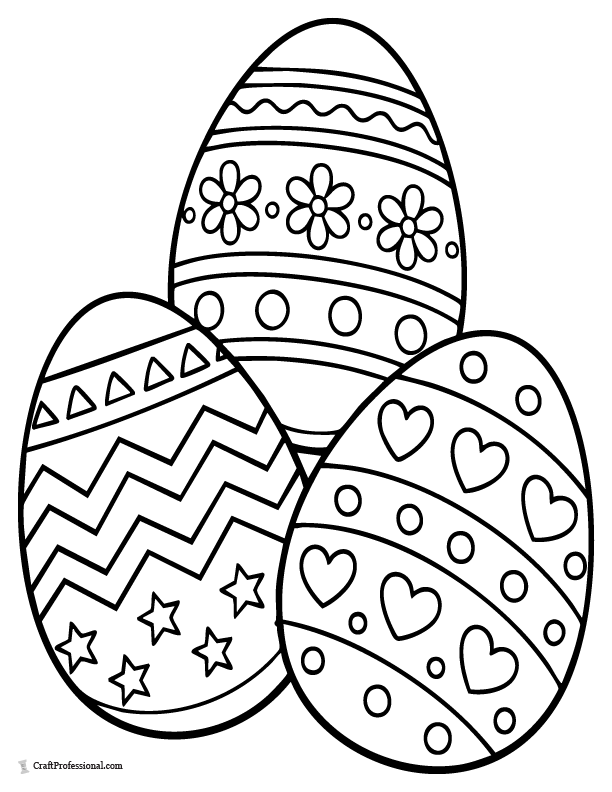 Stack of three patterned Easter eggs coloring page for kids.