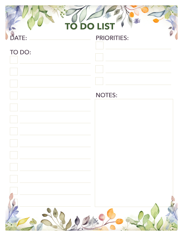 To do list printable planners with checklists and space for notes, floral design with notes