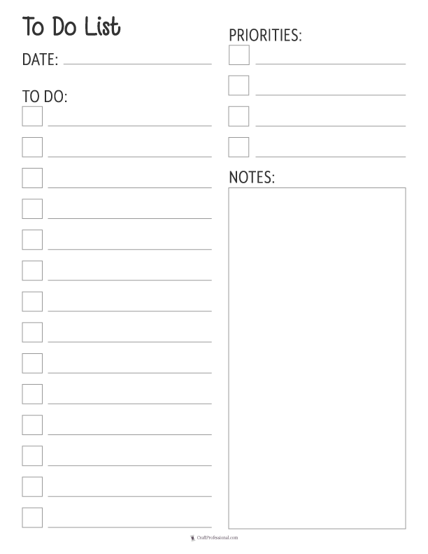 To do list printable planners with checklists and space for notes, simple design