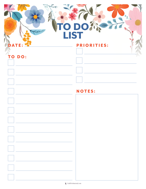 To do list printable planners with checklists and space for notes, folk art design