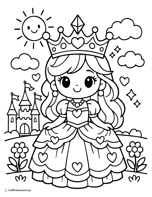 Princess coloring page with chunky crown shapes