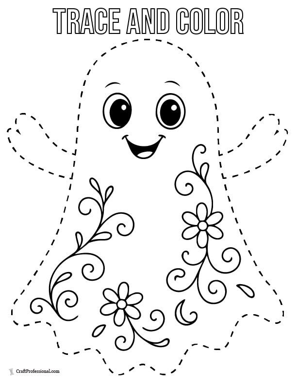 Trace and color dotted-line ghost, activity sheet and coloring page