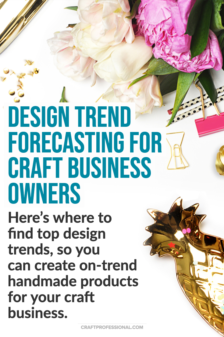 Flowers on white desk. Text - Design trend forecasting for craft business owners. 2020 Trend. 2020 Trends. Design trend forecasting for craft business owners.