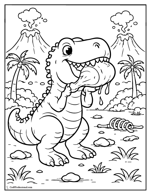 T-Rex eating coloring page