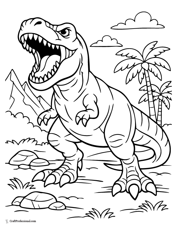 T-Rex roaring dinosaur coloring page