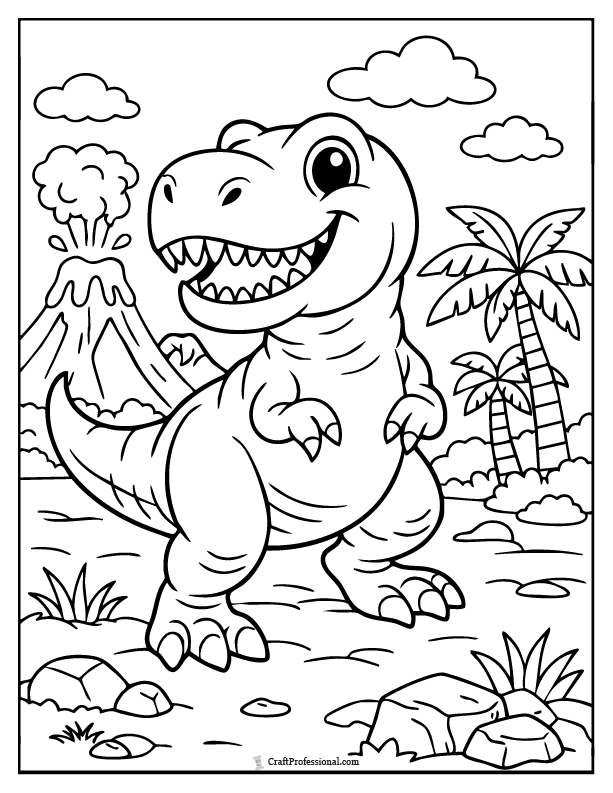 T-Rex smiling coloring page