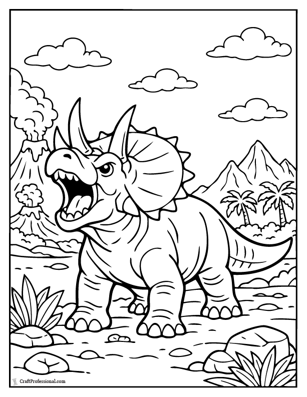 Triceratops roaring coloring page
