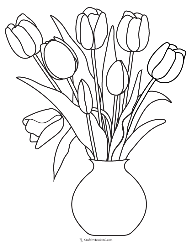 bouquet of tulips in a vase coloring sheet