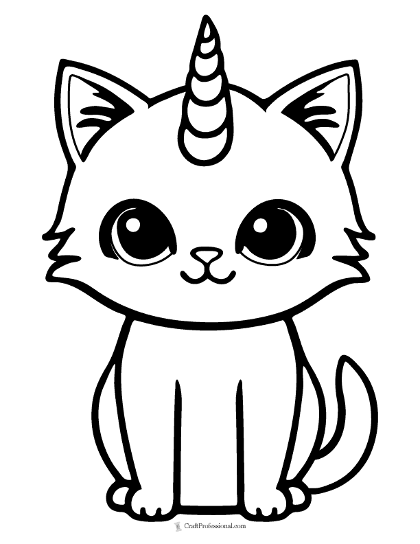Coloring page - Cute kawaii kitten with a unicorn horn